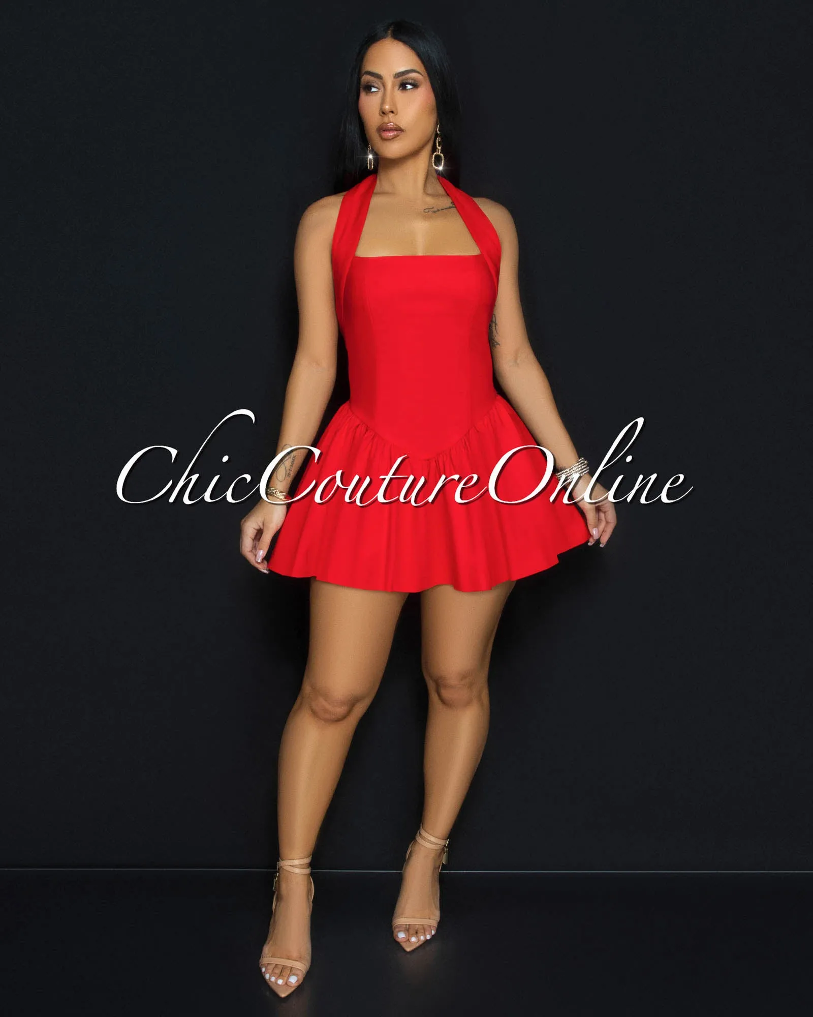 Emporio Red Halter Flared Skater Dress sold by Chic Couture product image thumbnail 2