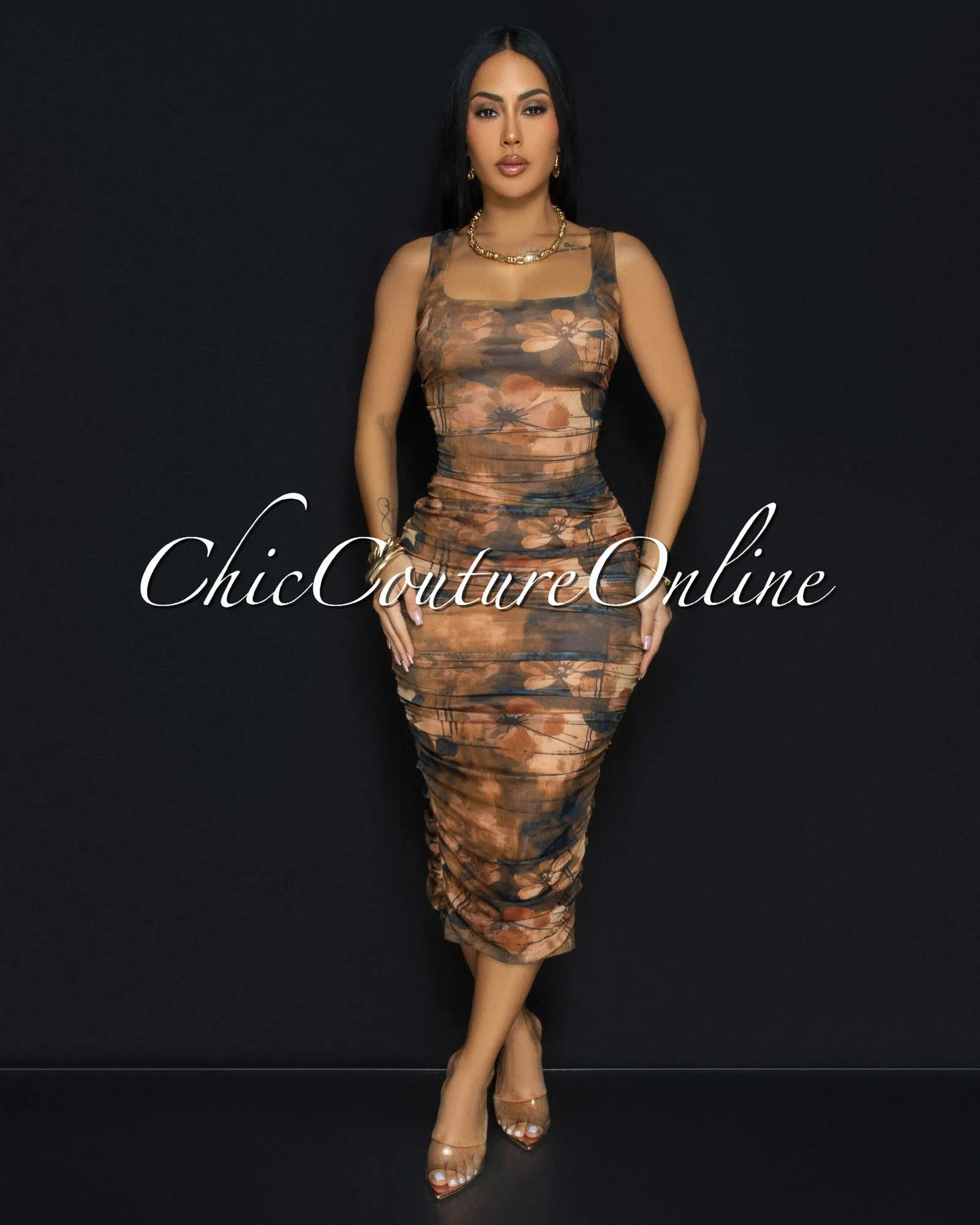 Laroude Copper Ruched Midi Dress sold by Chic Couture