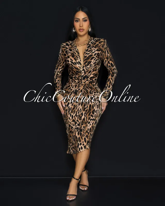 Milady Brown Leopard Midi Dress sold by Chic Couture