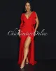 Abianka Red Ruffle Slit Maxi Dress sold by Chic Couture