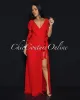 Abianka Red Ruffle Slit Maxi Dress sold by Chic Couture