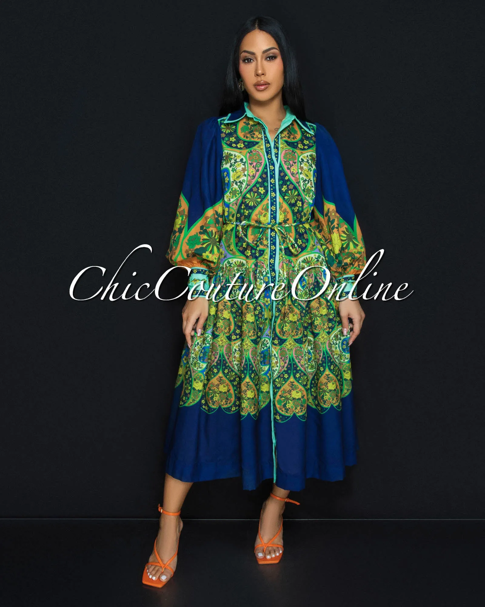 MaBelle Green Multi-Color Flare Midi Dress sold by Chic Couture product image thumbnail 2