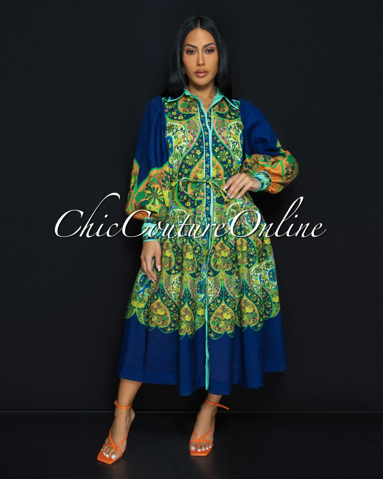 MaBelle Green Multi-Color Flare Midi Dress sold by Chic Couture product image thumbnail 4