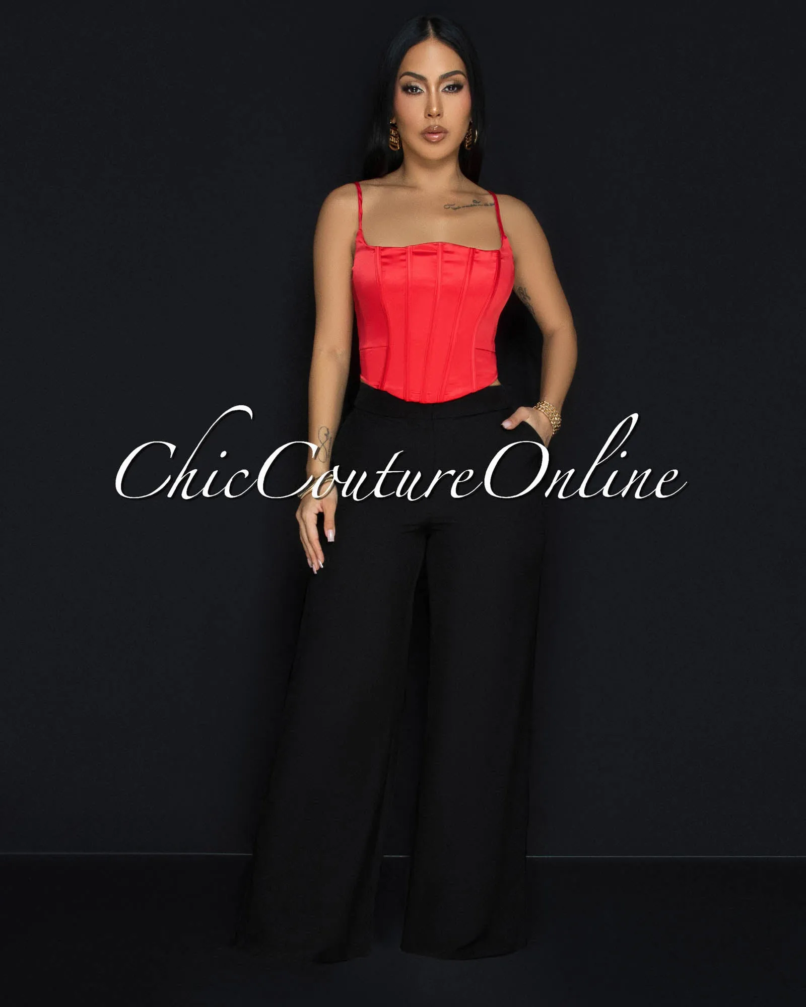 Riley Red Silky Bustier Top sold by Chic Couture product image thumbnail 2