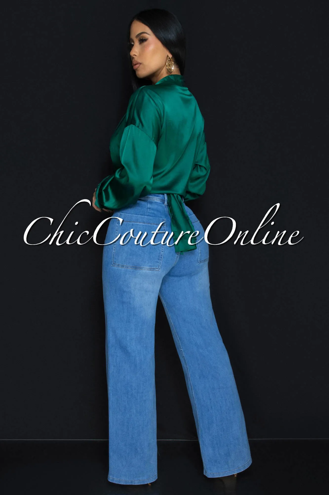 Westerly Hunter Green Silky Blouse sold by Chic Couture product image thumbnail 3