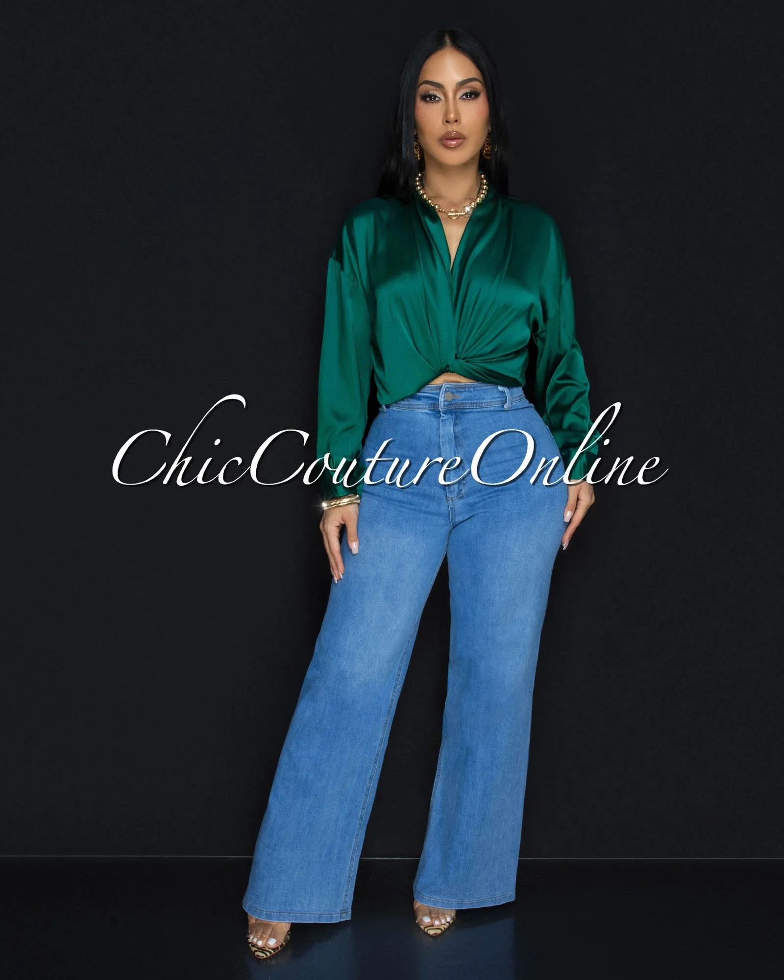 Westerly Hunter Green Silky Blouse sold by Chic Couture product image thumbnail 2