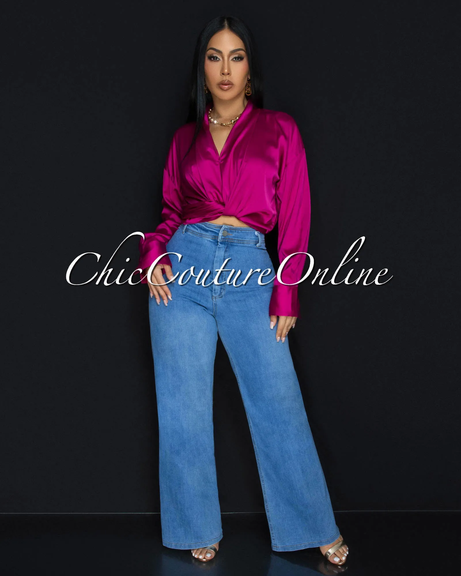 Westerly Magenta Silky Blouse sold by Chic Couture product image thumbnail 3