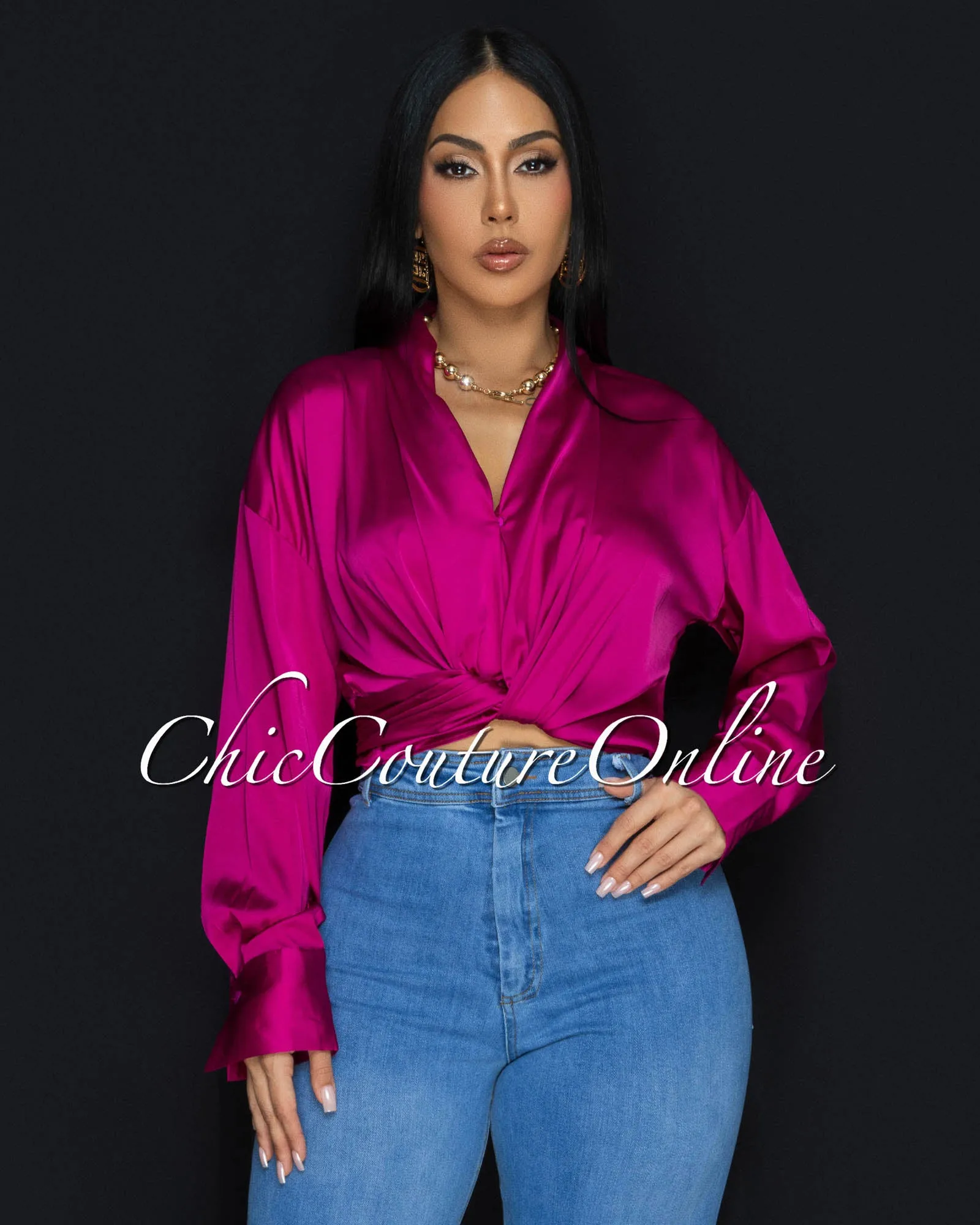 Westerly Magenta Silky Blouse sold by Chic Couture