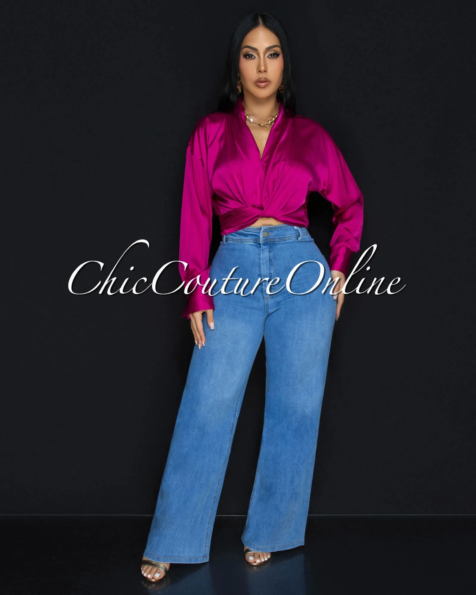 Westerly Magenta Silky Blouse sold by Chic Couture product image thumbnail 2