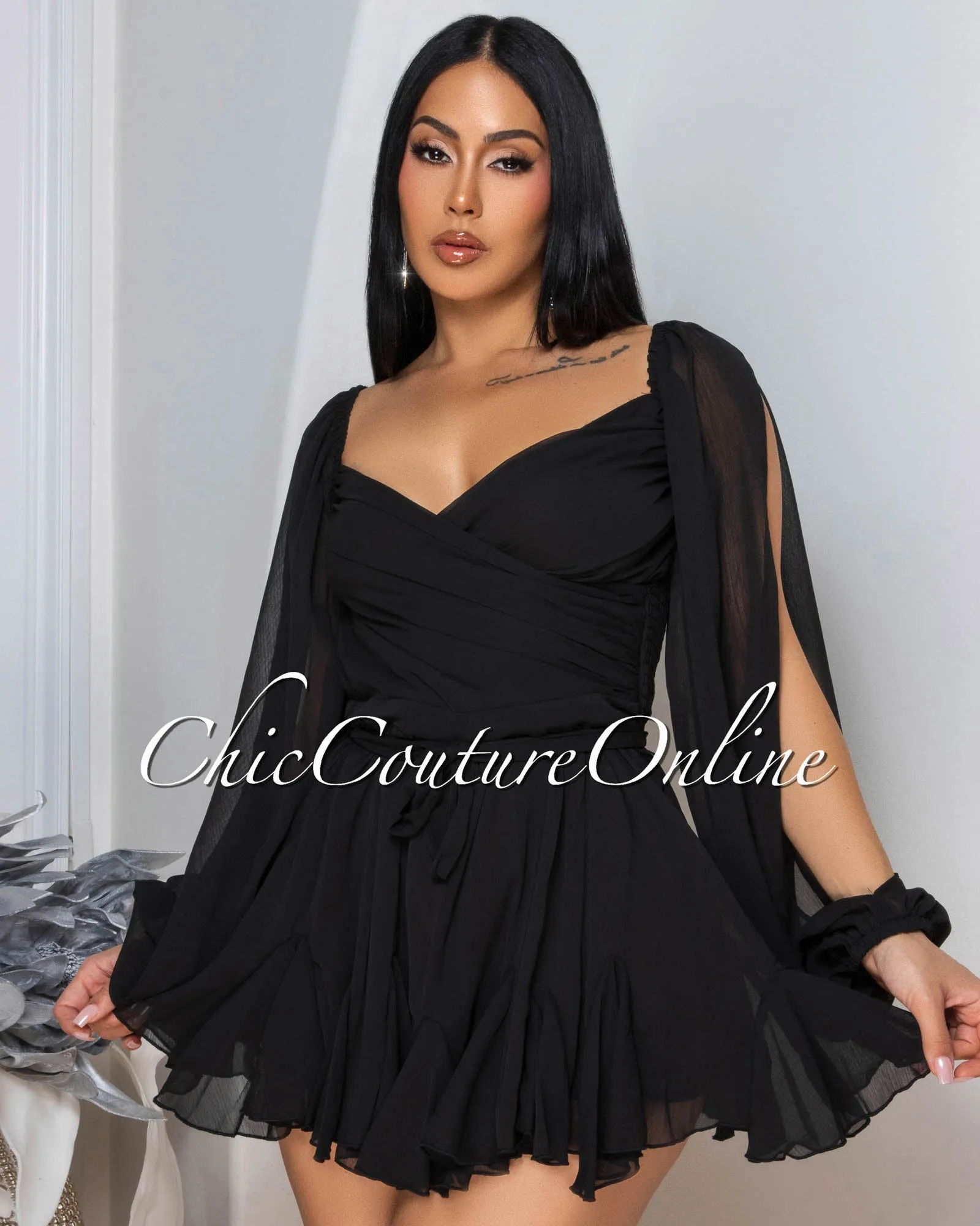 Levy Black Cut-Out Sleeves Romper sold by Chic Couture product image thumbnail 3
