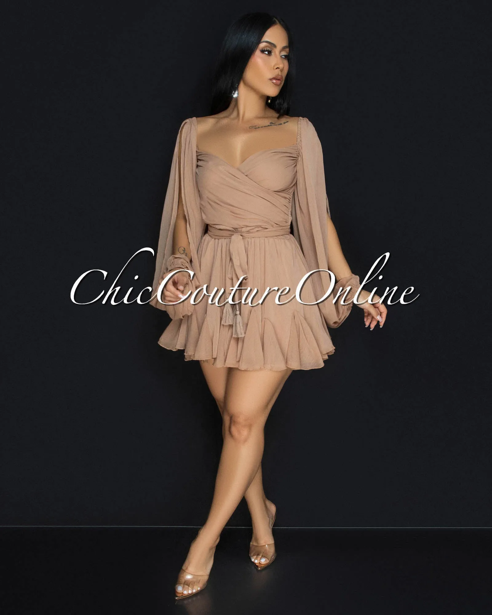 Levy Toffee Cut-Out Sleeves Romper sold by Chic Couture product image thumbnail 2