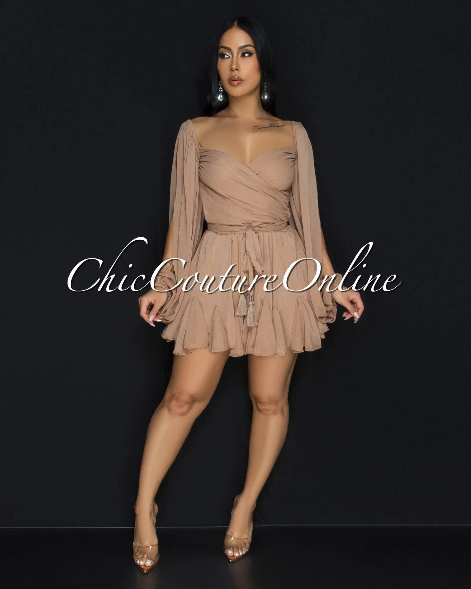 Levy Toffee Cut-Out Sleeves Romper sold by Chic Couture