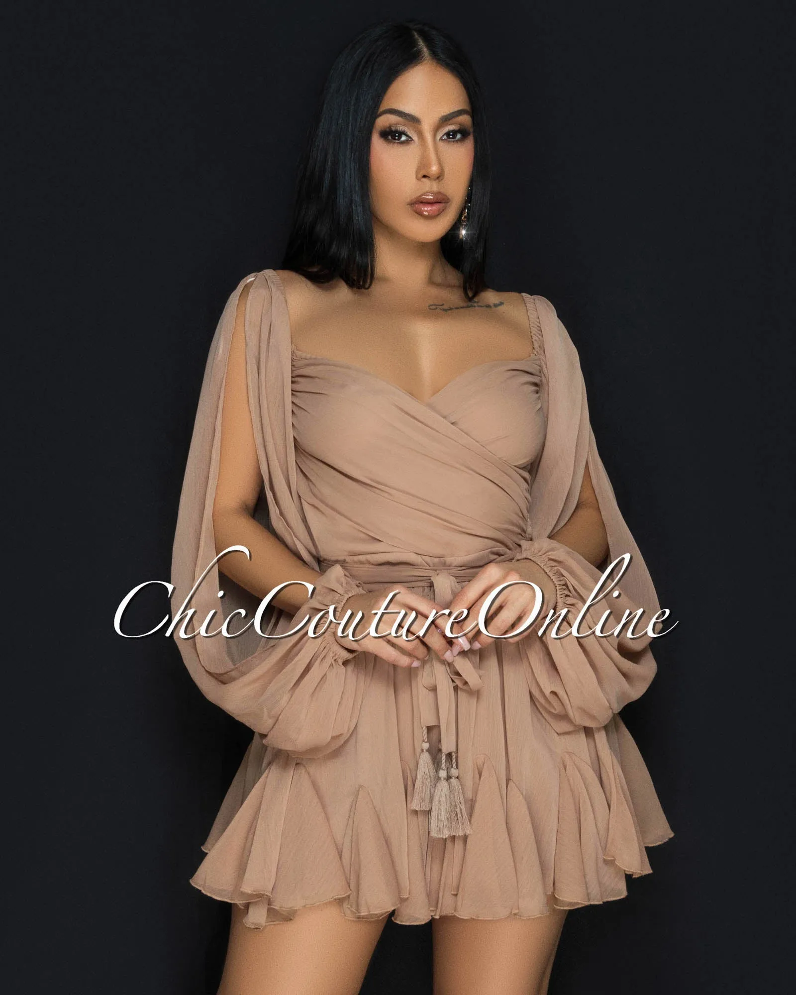 Levy Toffee Cut-Out Sleeves Romper sold by Chic Couture product image thumbnail 3