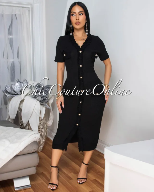 Flory Black Textured Midi Dress sold by Chic Couture