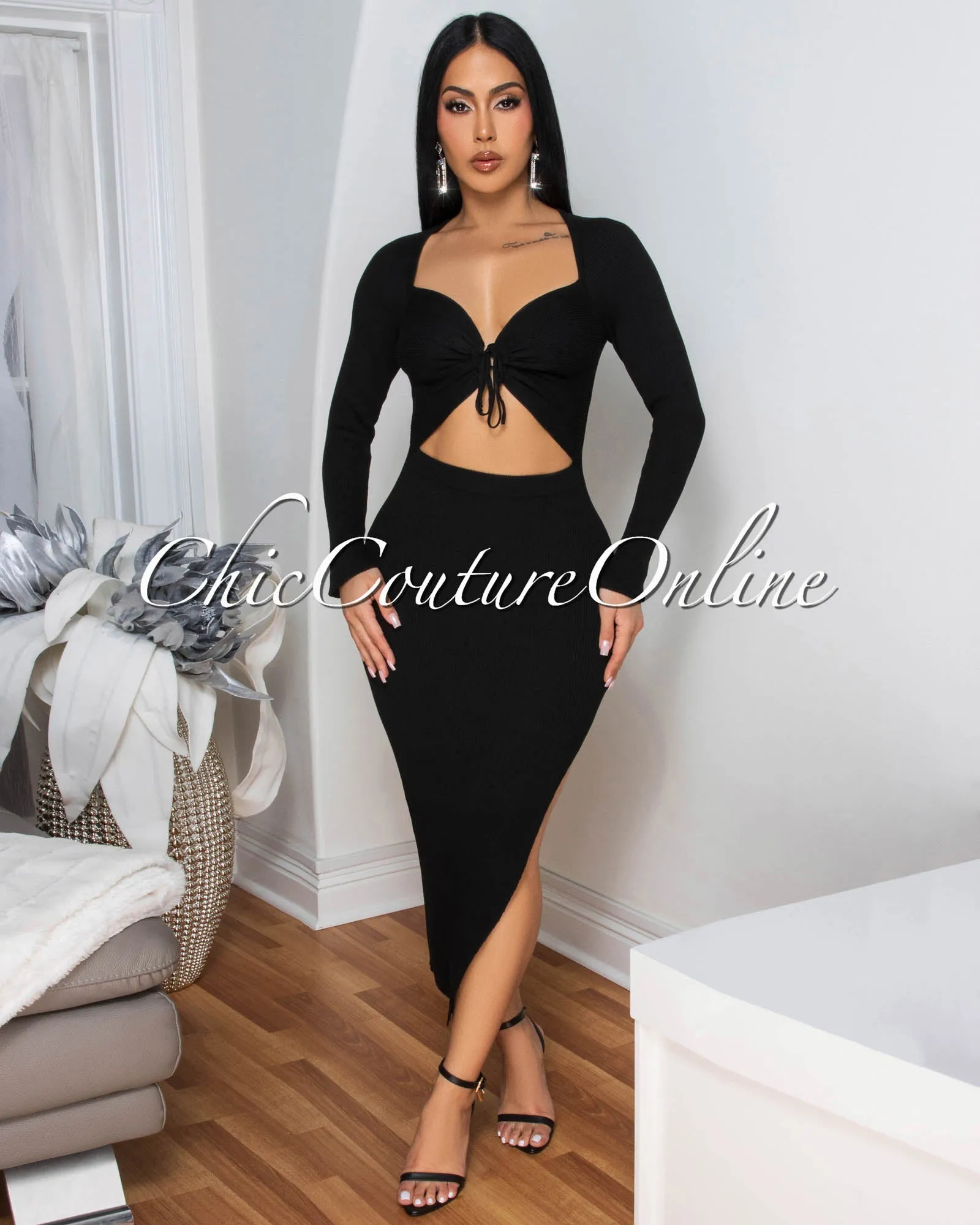 *Jaadia Black Ribbed Cut-Out Bust Midi Dress sold by Chic Couture product image thumbnail 2