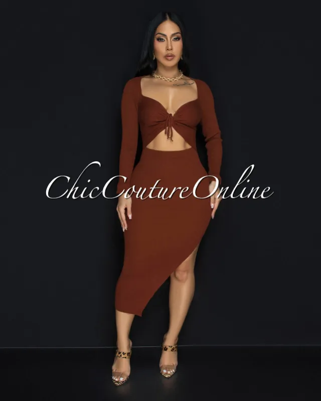 *Jaadia Sienna Ribbed Cut-Out Bust Midi Dress sold by Chic Couture