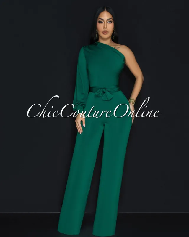 Pennia Green Single Long Sleeve Jumpsuit sold by Chic Couture