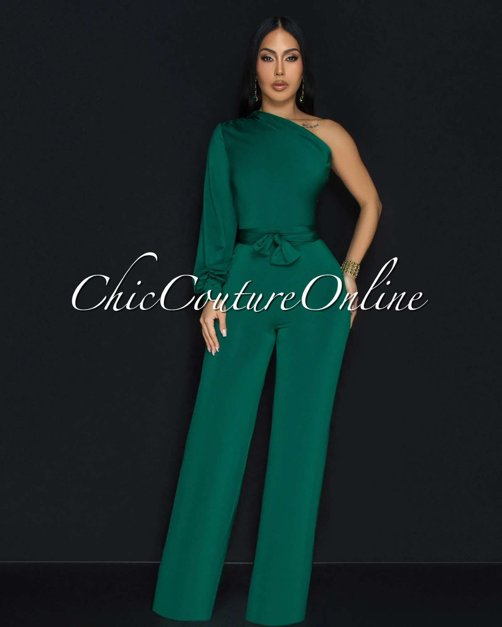 Pennia Green Single Long Sleeve Jumpsuit sold by Chic Couture