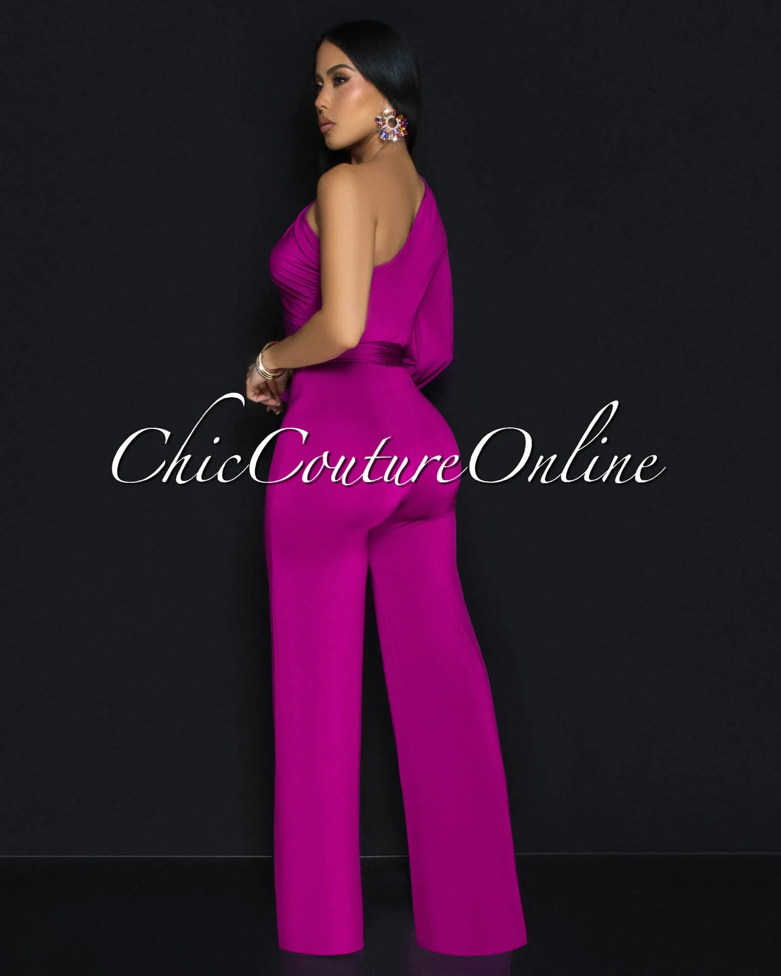 Pennia Magenta Single Long Sleeve Jumpsuit sold by Chic Couture product image thumbnail 4