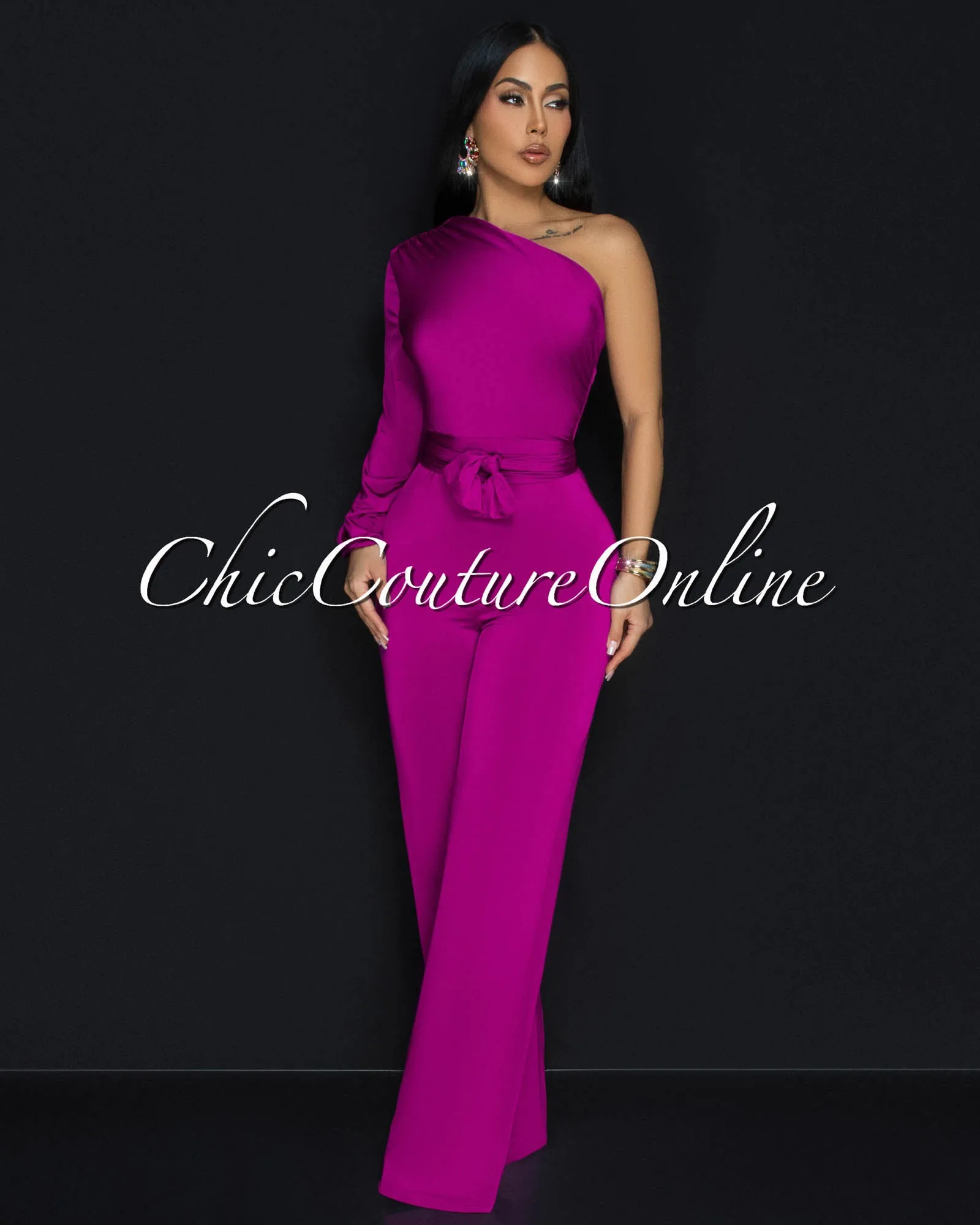 Pennia Magenta Single Long Sleeve Jumpsuit sold by Chic Couture product image thumbnail 2
