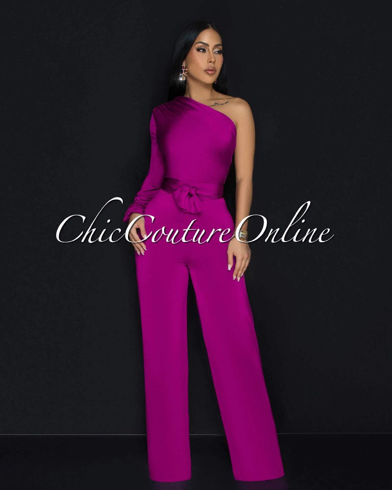 Pennia Magenta Single Long Sleeve Jumpsuit sold by Chic Couture product image thumbnail 3