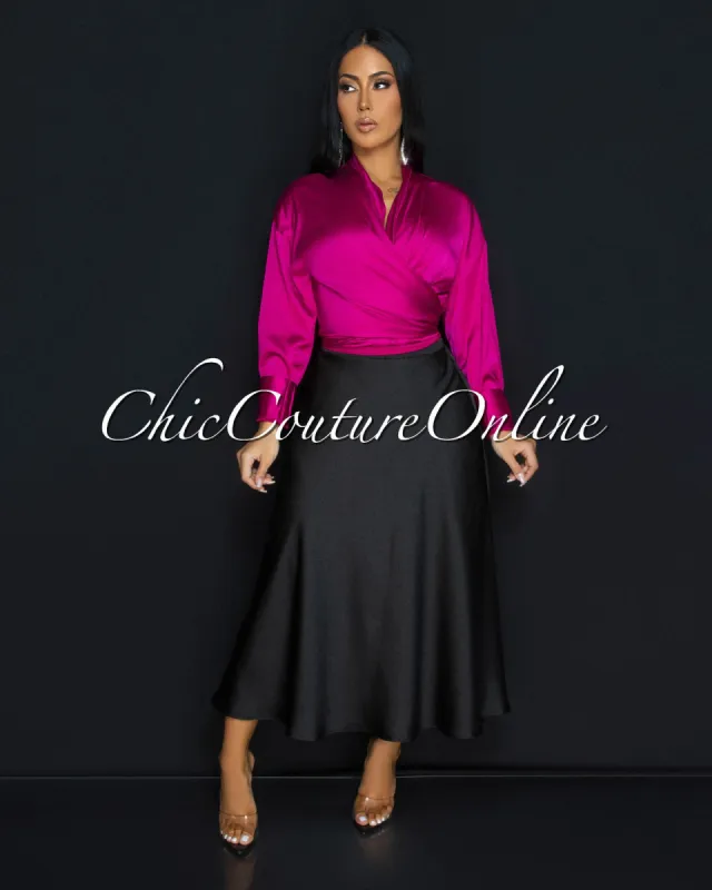 *Mallea Black Textured Silky Skirt sold by Chic Couture