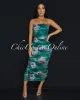 Skylar Green Multi-Color Print Ruched Midi Dress sold by Chic Couture
