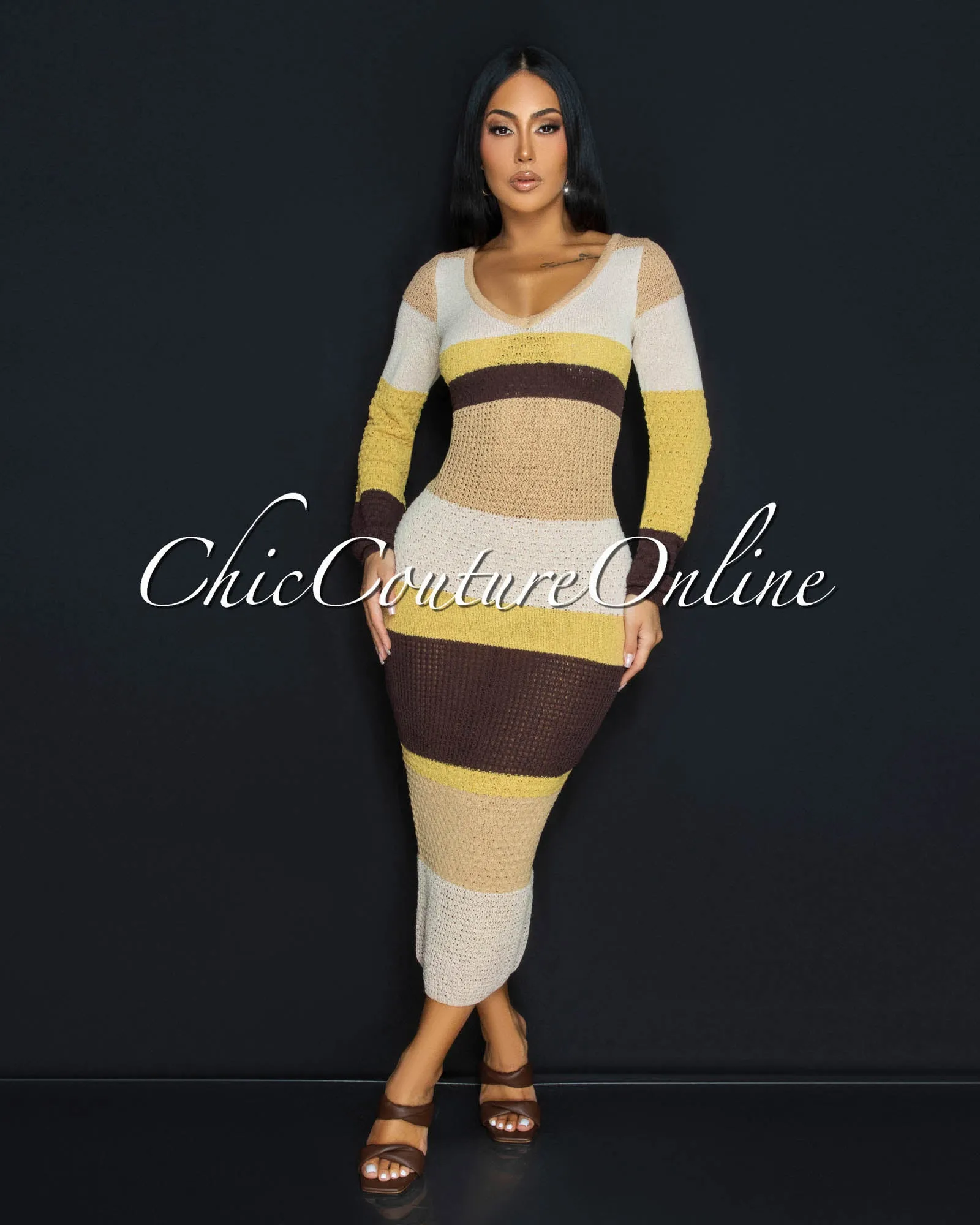 Benjy Yellow Multi-Color Stripes Sweater Dress sold by Chic Couture product image thumbnail 2