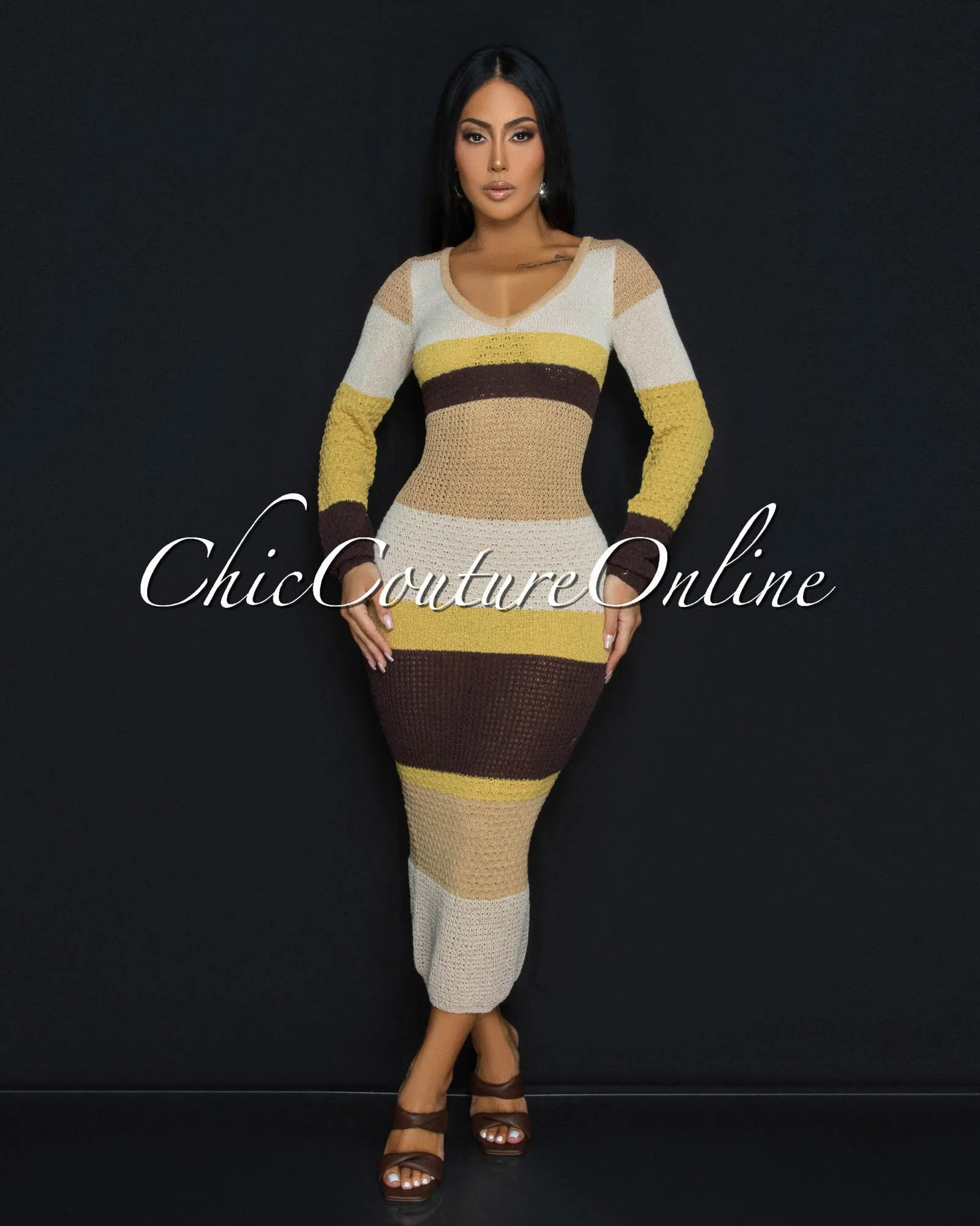 Benjy Yellow Multi-Color Stripes Sweater Dress sold by Chic Couture