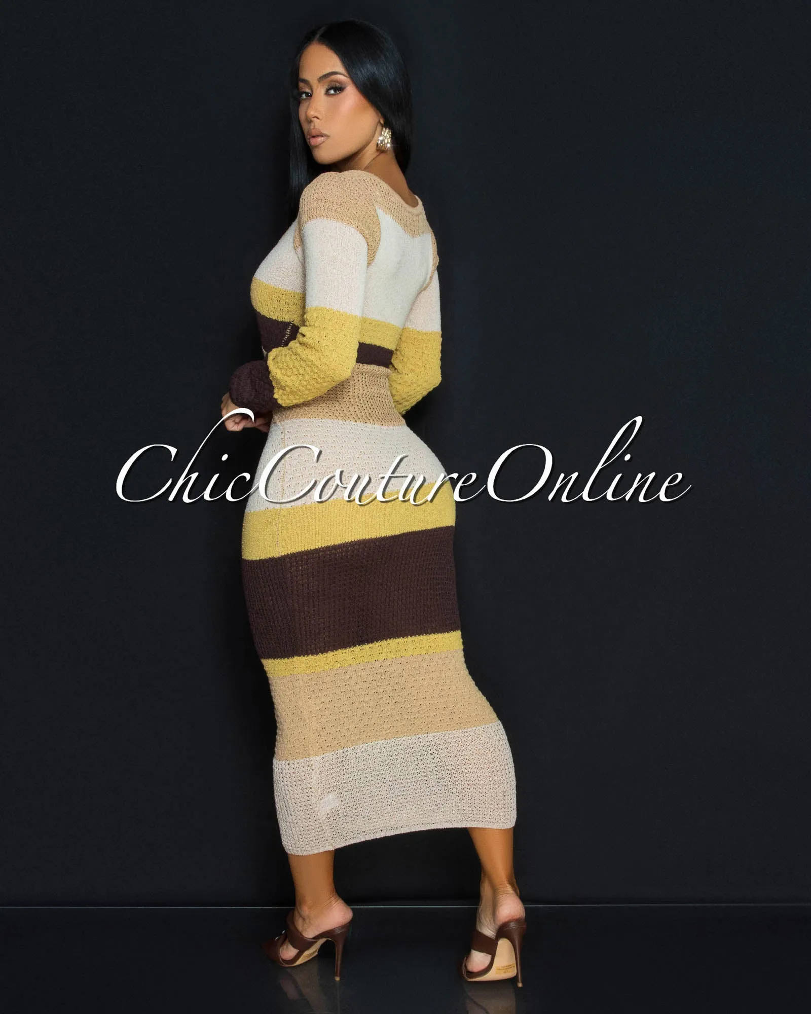 Benjy Yellow Multi-Color Stripes Sweater Dress sold by Chic Couture product image thumbnail 3