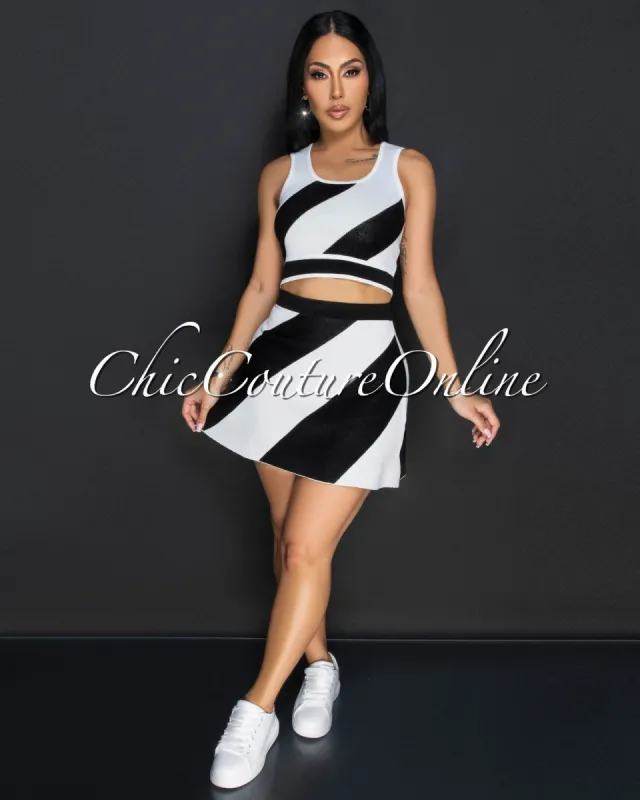 Billary Black White Crop Top & Knit Skirt Sporty Set sold by Chic Couture