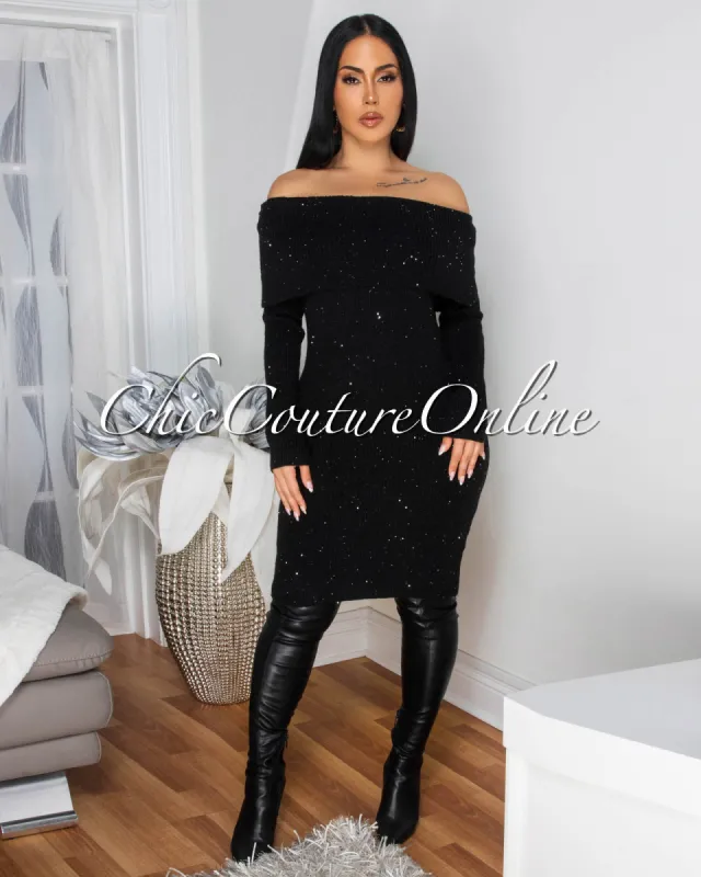Marselle Black Gold Shimmer Knit Sweater Dress sold by Chic Couture