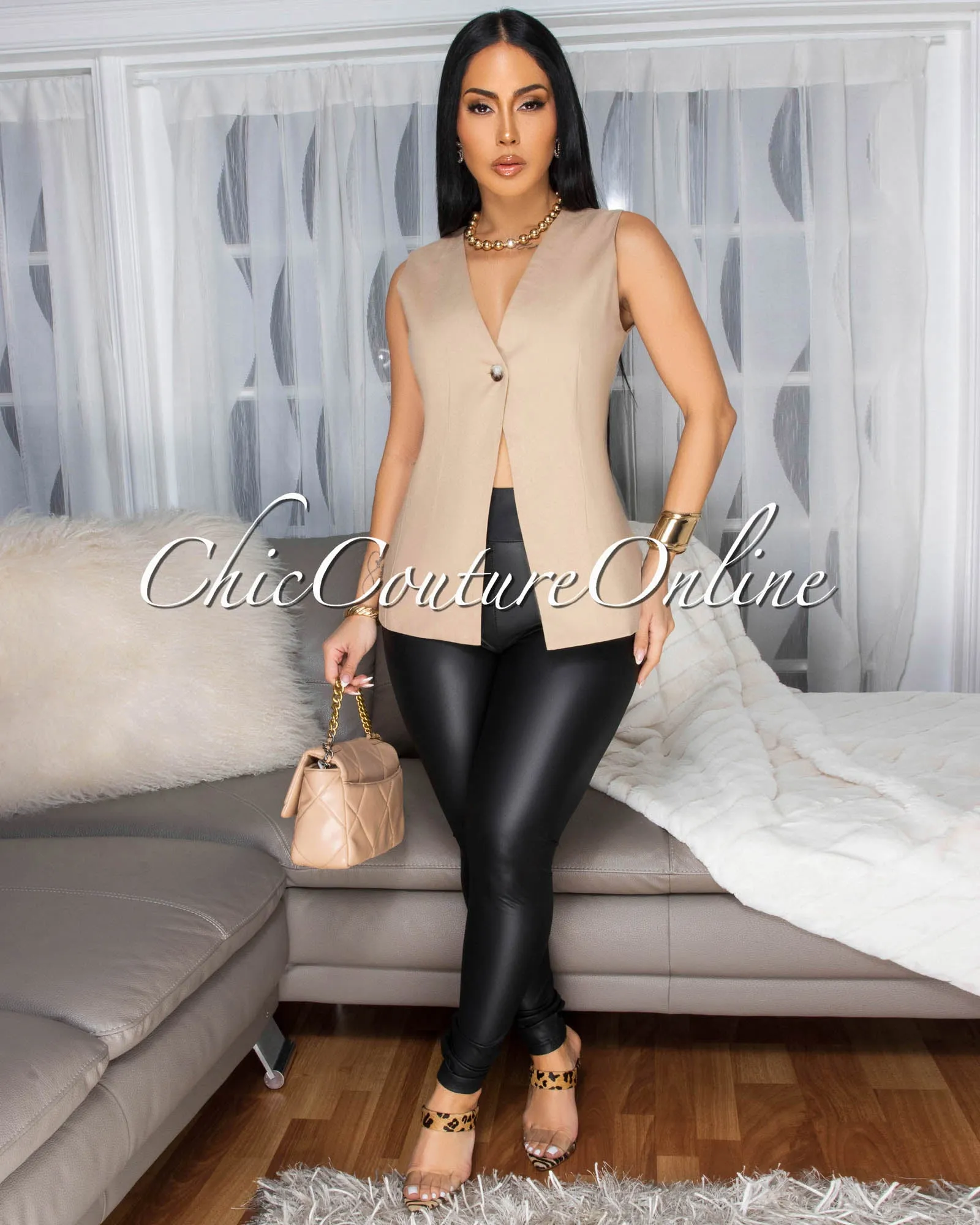 Suelly Mocha Long Vest sold by Chic Couture product image thumbnail 2