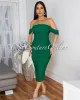 Becca Green Mesh Overlay Ruched Off-The Shoulder Dress sold by Chic Couture