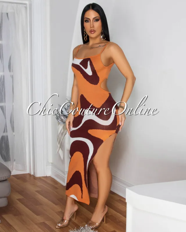 Alethia Salmon Brown Cut-Out Back Knit Dress sold by Chic Couture