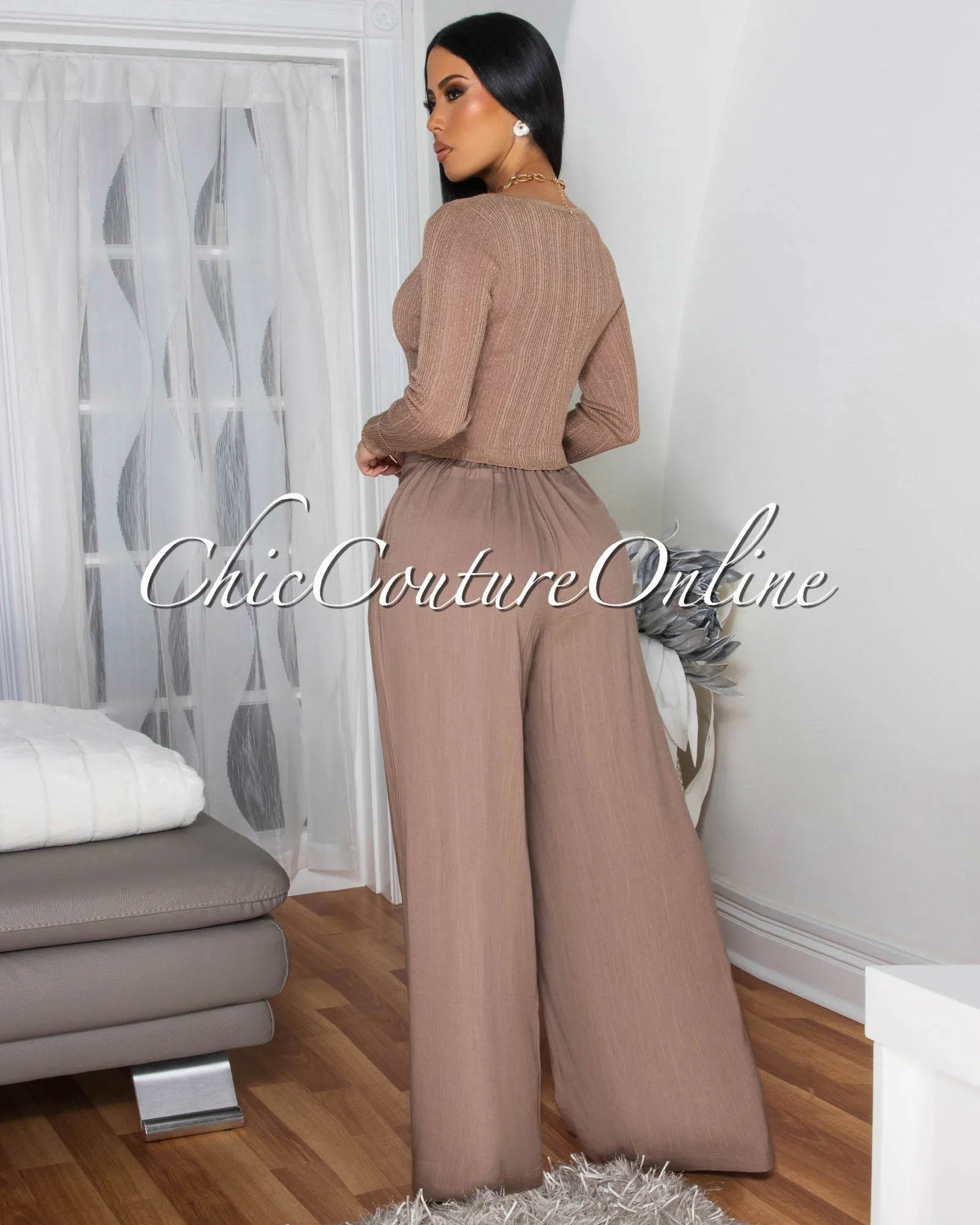Shika Nude Shimmer Top & Linen Pants Set sold by Chic Couture product image thumbnail 3