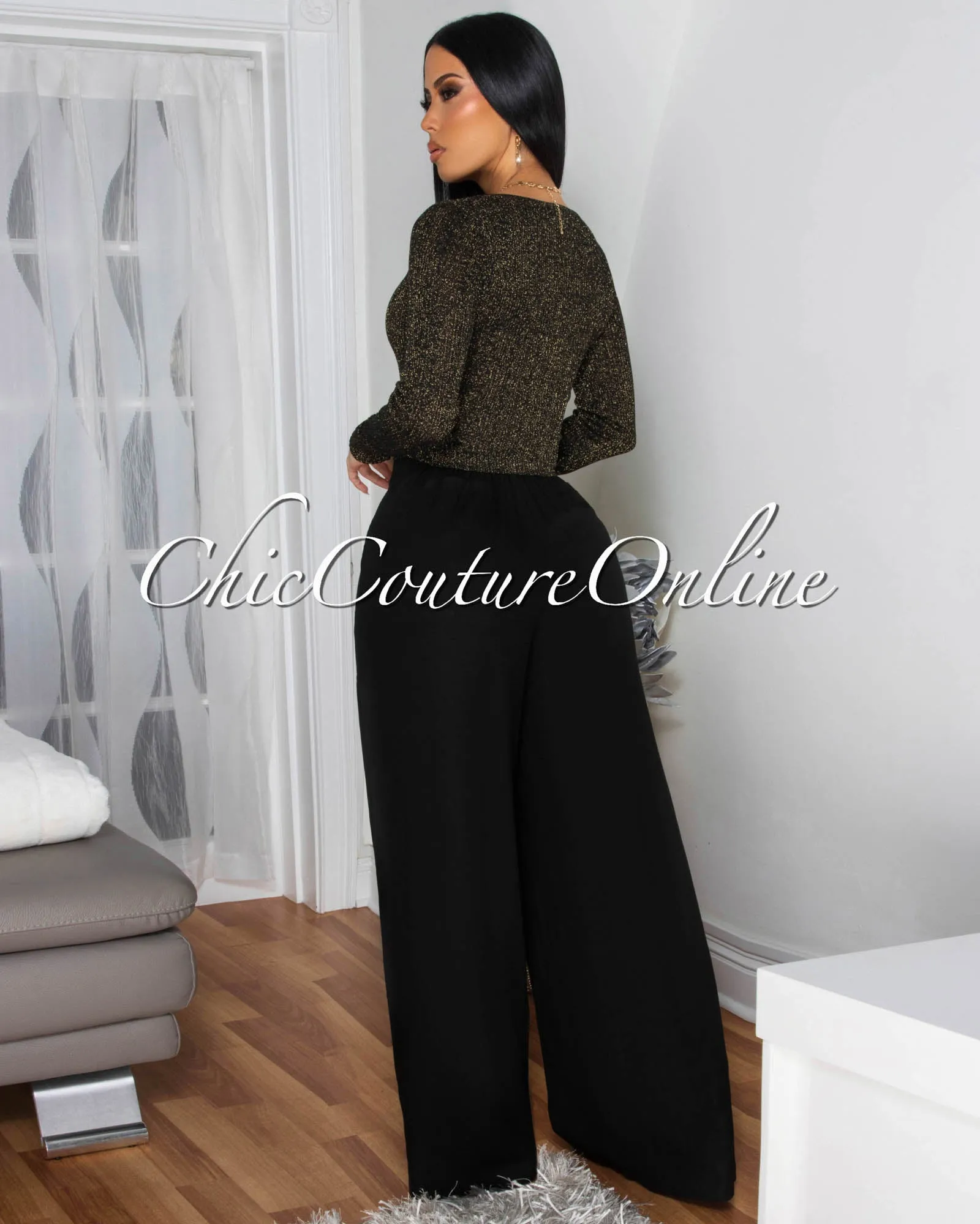 Shika Black Shimmer Top & Linen Pants Set - PRE-ORDER sold by Chic Couture product image thumbnail 3