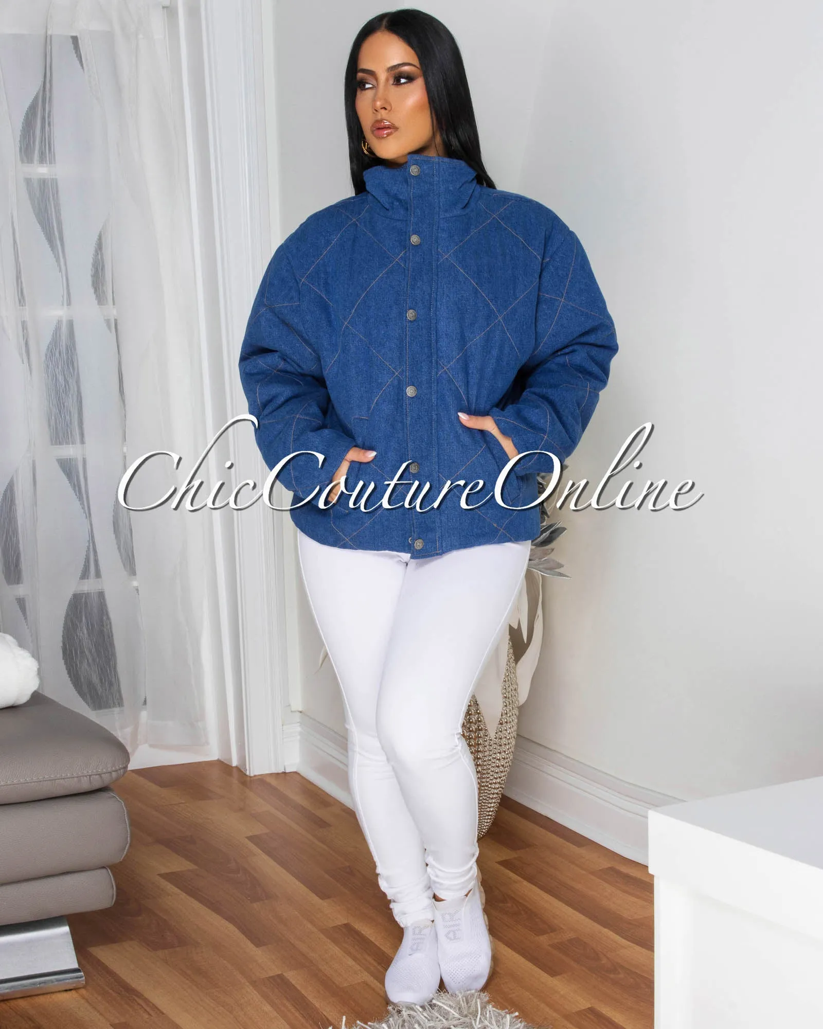 Herby Medium Denim Puffy Jacket sold by Chic Couture product image thumbnail 3