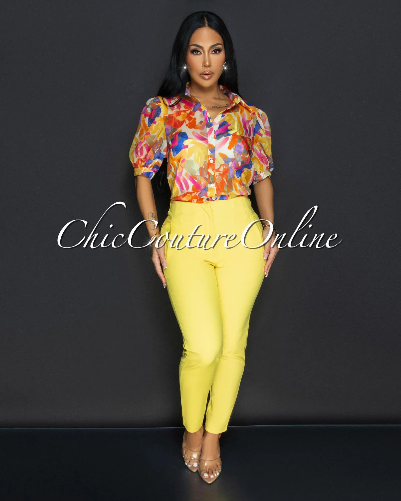 *Avril Yellow High Waist Trouser Pants sold by Chic Couture product image thumbnail 2