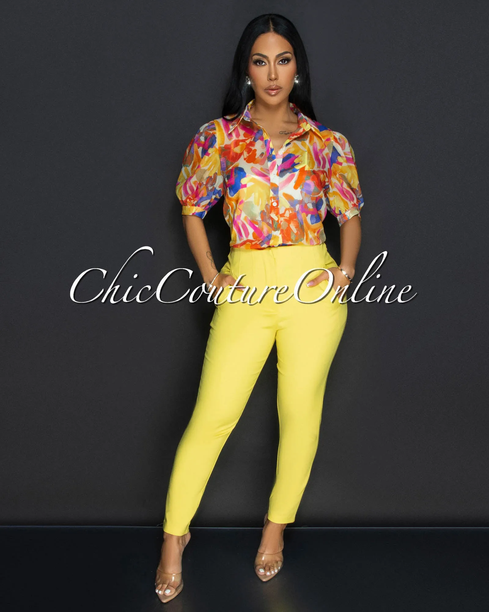 *Avril Yellow High Waist Trouser Pants sold by Chic Couture