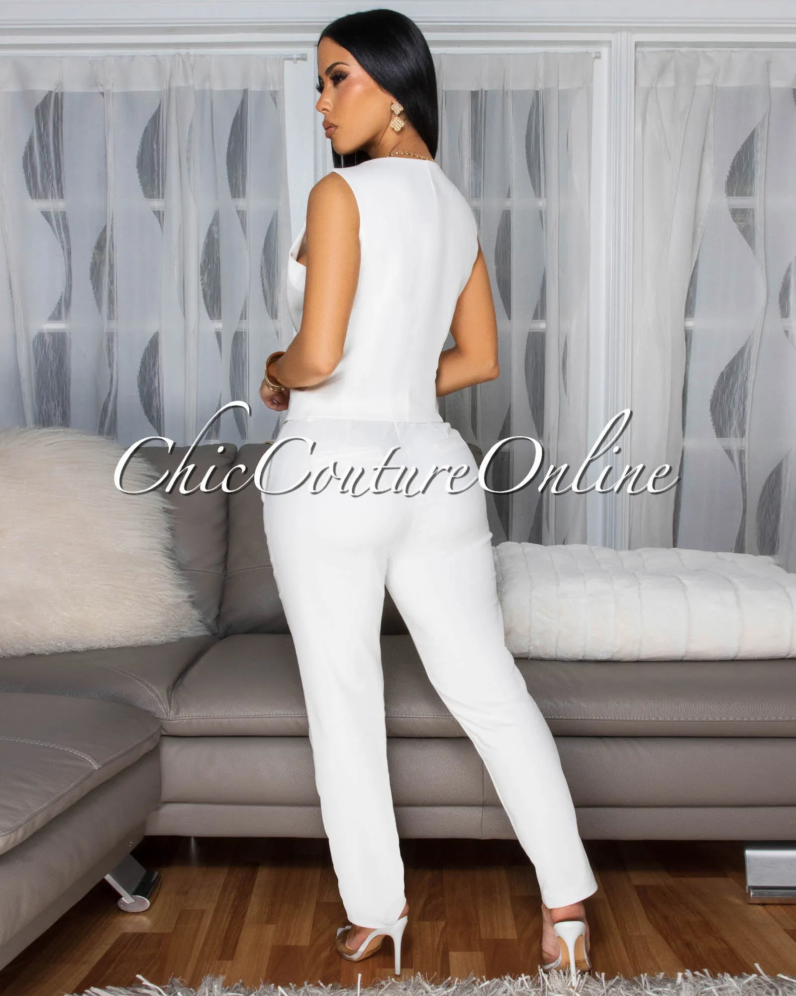 Pandora Off-White Gold Button Vest sold by Chic Couture product image thumbnail 4