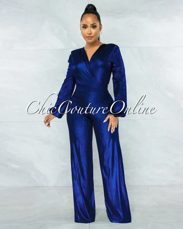 *Delicia Black Blue Shimmer Jumpsuit sold by Chic Couture