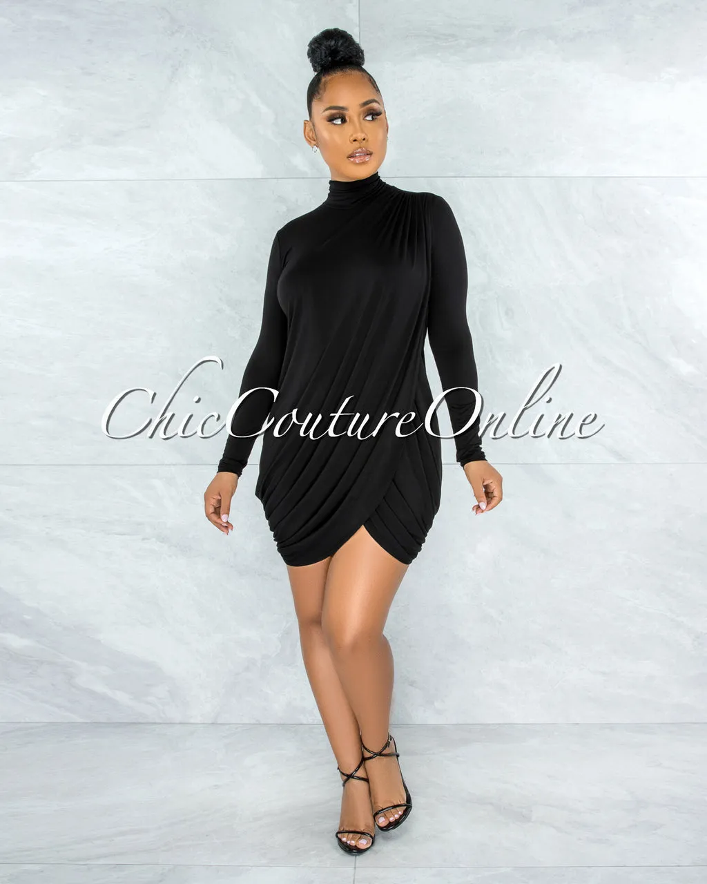 *Tamira Black Drape Long Sleeves Dress sold by Chic Couture product image thumbnail 2