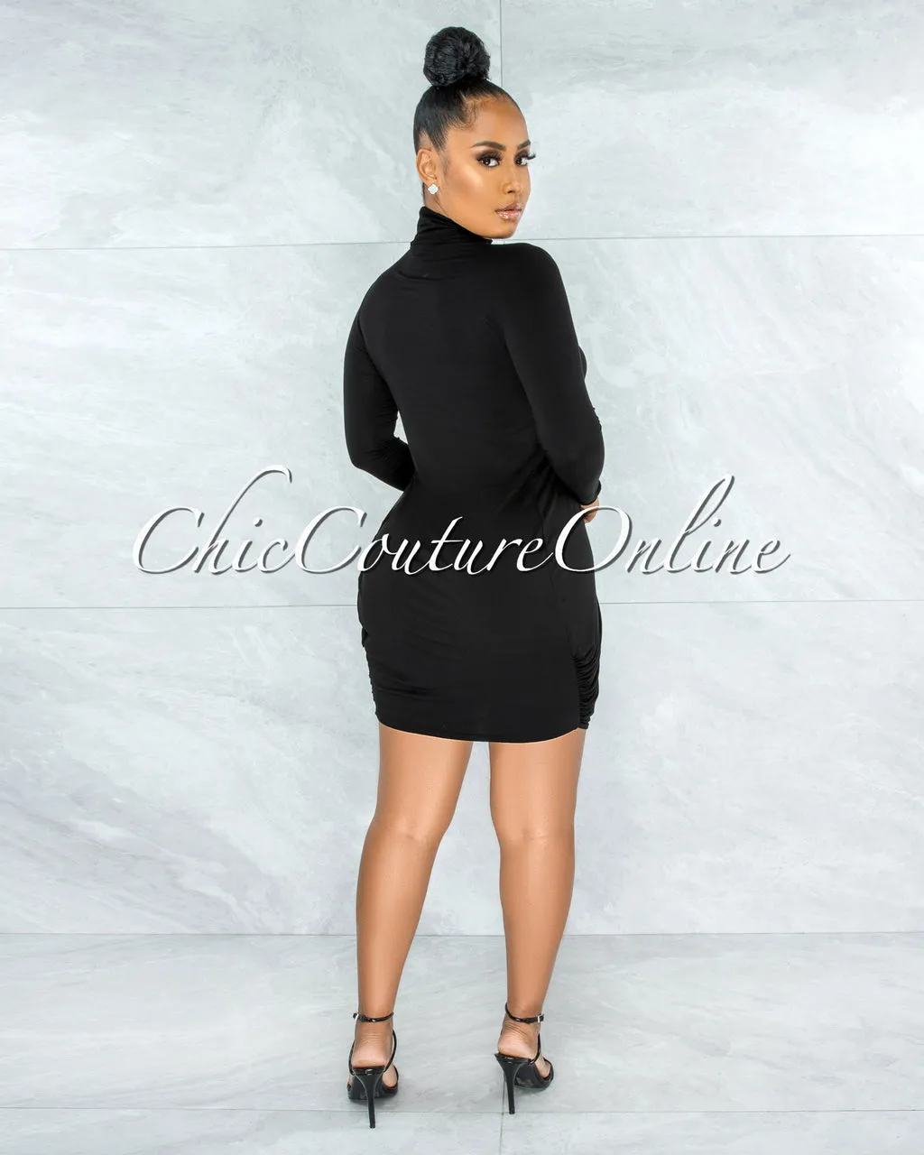 *Tamira Black Drape Long Sleeves Dress sold by Chic Couture product image thumbnail 4