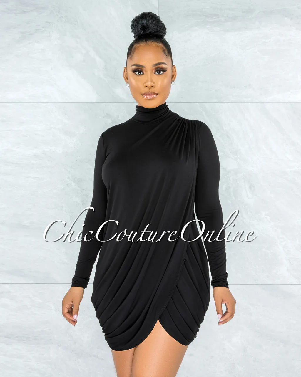 *Tamira Black Drape Long Sleeves Dress sold by Chic Couture