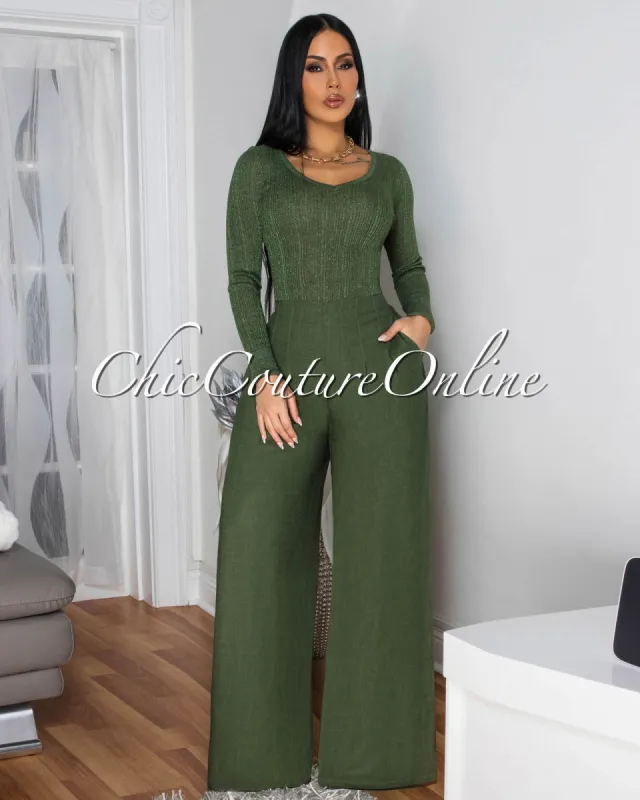 Shika Green Shimmer Top & Linen Pants Set - PRE-ORDER sold by Chic Couture
