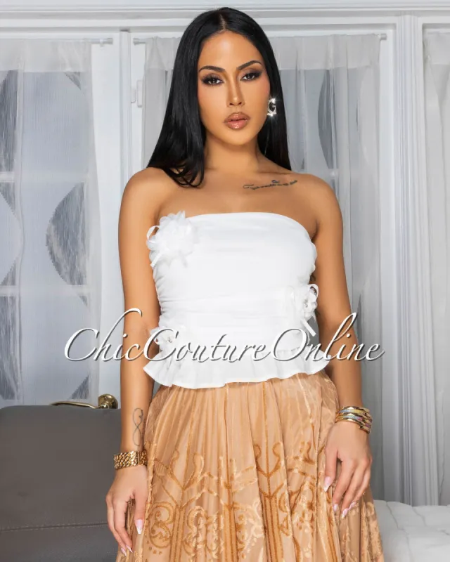 *Madame Off-White 3D Floral  Crop Top sold by Chic Couture