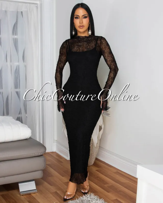 Engelie Black Lace Long Sleeves Dress sold by Chic Couture