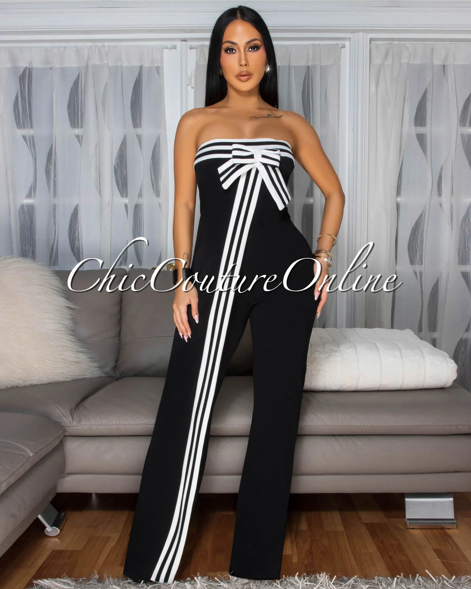 Bendie Black Bow Accent Strapless Jumpsuit (SHIPS 3/10) sold by Chic Couture product image thumbnail 2