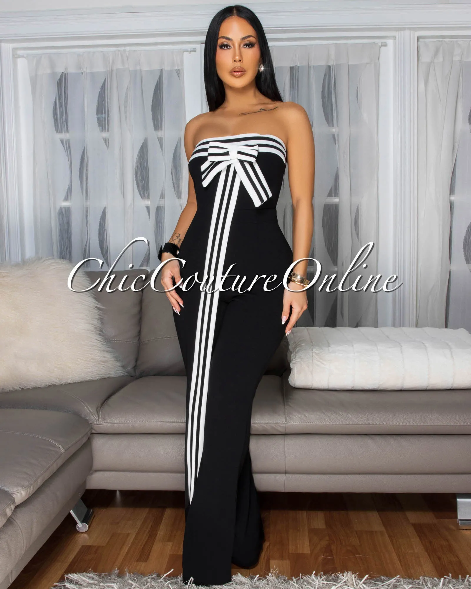 Bendie Black Bow Accent Strapless Jumpsuit (SHIPS 3/10) sold by Chic Couture product image thumbnail 3